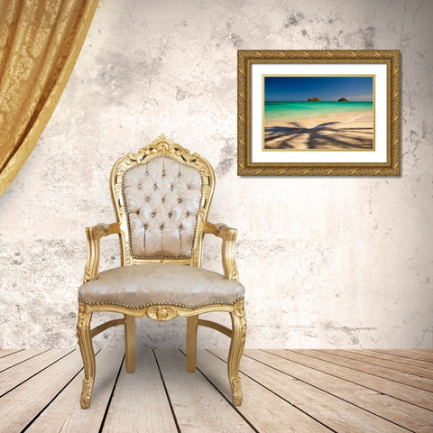 Hawaii-Oahu-Lanikai Beach with tropical blue water and islands off shore Gold Ornate Wood Framed Art Print with Double Matting by Gulin, Sylvia