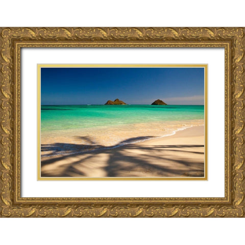 Hawaii-Oahu-Lanikai Beach with tropical blue water and islands off shore Gold Ornate Wood Framed Art Print with Double Matting by Gulin, Sylvia