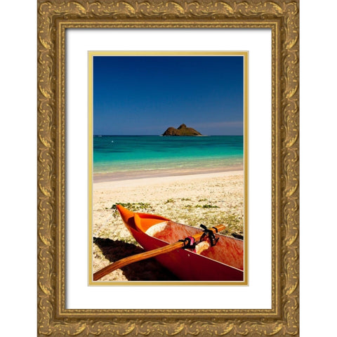 Hawaii-Oahu-Lanikai Beach with tropical blue water and islands off shore Gold Ornate Wood Framed Art Print with Double Matting by Gulin, Sylvia