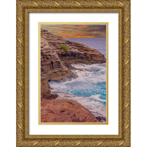 Ocean view from Spitting Caves-Oahu-Hawaii Gold Ornate Wood Framed Art Print with Double Matting by Norring, Tom
