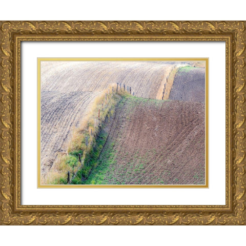 Idaho-fence line and rolling hills near Cottonwood Highway 95 Gold Ornate Wood Framed Art Print with Double Matting by Gulin, Sylvia