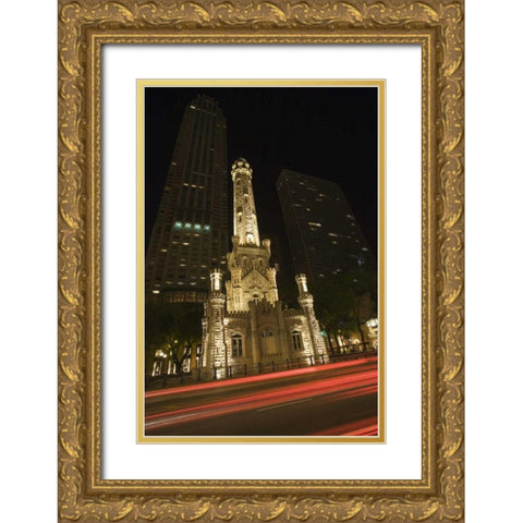 Illinois, Chicago Water Tower on Michigan Avenue Gold Ornate Wood Framed Art Print with Double Matting by Flaherty, Dennis