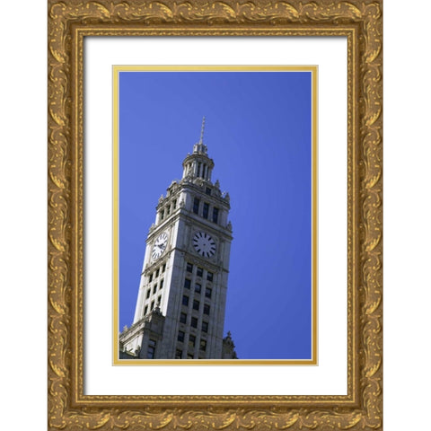 USA, Illinois, Chicago Top of Wrigley Building Gold Ornate Wood Framed Art Print with Double Matting by Flaherty, Dennis