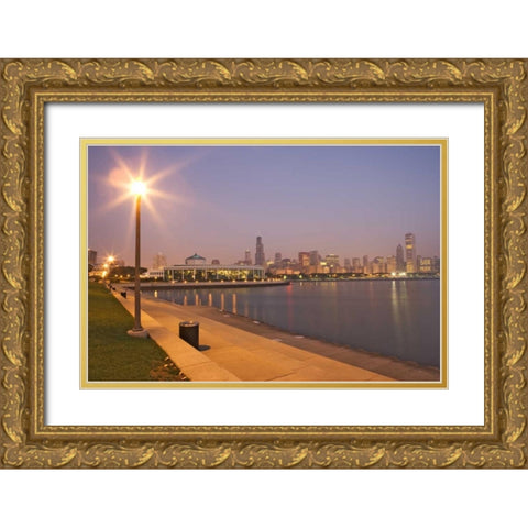 Illinois, Chicago Skyscrapers and Lake Michigan Gold Ornate Wood Framed Art Print with Double Matting by Flaherty, Dennis