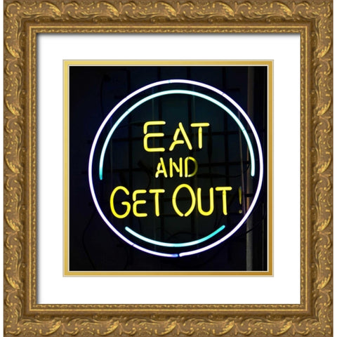 Illinois, Chicago Humorous neon sign at a diner Gold Ornate Wood Framed Art Print with Double Matting by Kaveney, Wendy