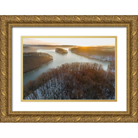Aerial view of lake Stephen A Forbes State Park-Marion County-Illinois Gold Ornate Wood Framed Art Print with Double Matting by Day, Richard and Susan