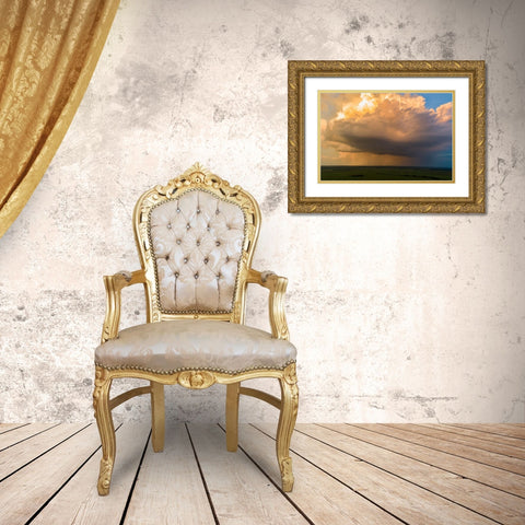 Aerial view of thunderstorm clouds at sunset-Marion County-Illinois Gold Ornate Wood Framed Art Print with Double Matting by Day, Richard and Susan