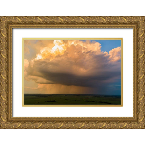 Aerial view of thunderstorm clouds at sunset-Marion County-Illinois Gold Ornate Wood Framed Art Print with Double Matting by Day, Richard and Susan
