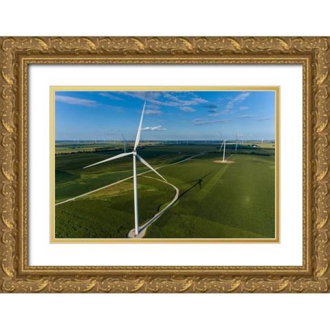 Windmill farm-Macon County-Illinois Gold Ornate Wood Framed Art Print with Double Matting by Day, Richard and Susan