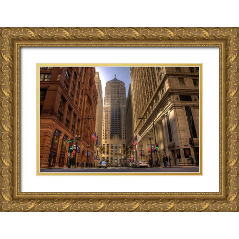 LaSalle street in downtown Chicago Illinois Gold Ornate Wood Framed Art Print with Double Matting by SMO