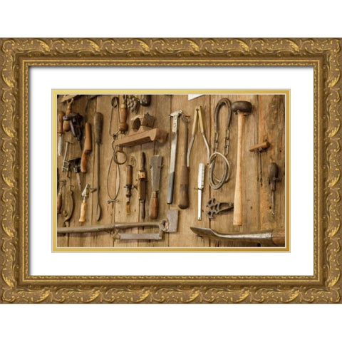 Tools on a wall, Indianapolis, Indiana, USA Gold Ornate Wood Framed Art Print with Double Matting by Kaveney, Wendy
