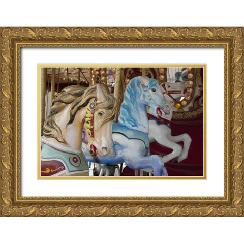Merry-go-round horses, Indianapolis, Indiana, USA Gold Ornate Wood Framed Art Print with Double Matting by Kaveney, Wendy