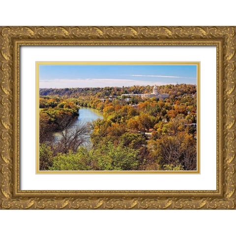 State capital building in autumn-Frankfort-Kentucky Gold Ornate Wood Framed Art Print with Double Matting by Jones, Adam