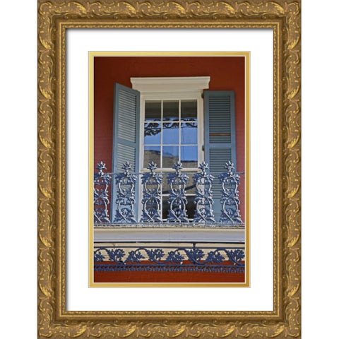 Louisiana, New Orleans, Historic Window detail Gold Ornate Wood Framed Art Print with Double Matting by Noble Gardner, Nancy