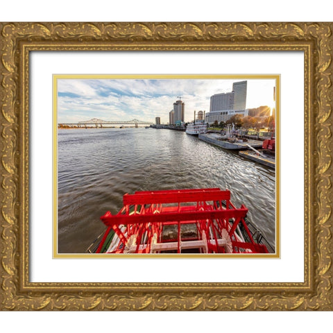Paddle wheel in motion on the historic steamboat The Natchez in New Orleans-Louisiana-USA Gold Ornate Wood Framed Art Print with Double Matting by Haney, Chuck