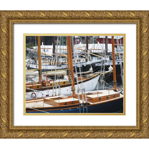 USA, Maine, Camden Sailboats in harbor Gold Ornate Wood Framed Art Print with Double Matting by Terrill, Steve
