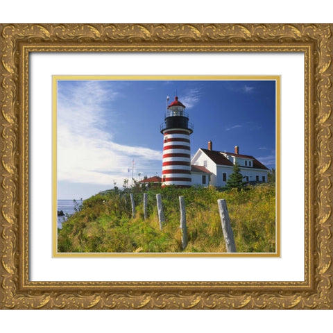 ME, Lubec West Quoddy Head Lighthouse Gold Ornate Wood Framed Art Print with Double Matting by Terrill, Steve