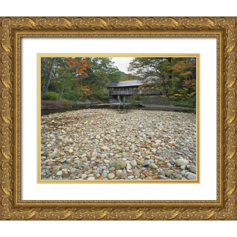 ME, Oxford Co, Sunday River Covered Bridg Gold Ornate Wood Framed Art Print with Double Matting by Terrill, Steve