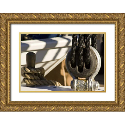 Maine, Castine Boat rope and pulley Gold Ornate Wood Framed Art Print with Double Matting by Kaveney, Wendy