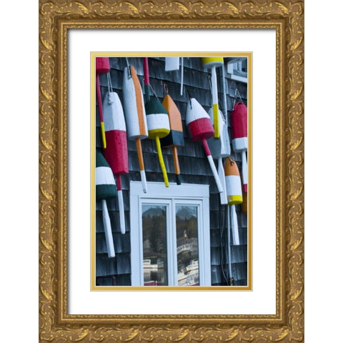 ME, Bernard Buoys hang on wall by harbor Gold Ornate Wood Framed Art Print with Double Matting by Rotenberg, Nancy