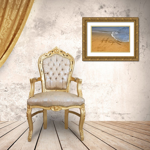 ME, Phippsburg The word hope on Popham Beach Gold Ornate Wood Framed Art Print with Double Matting by Clemons, Kathleen