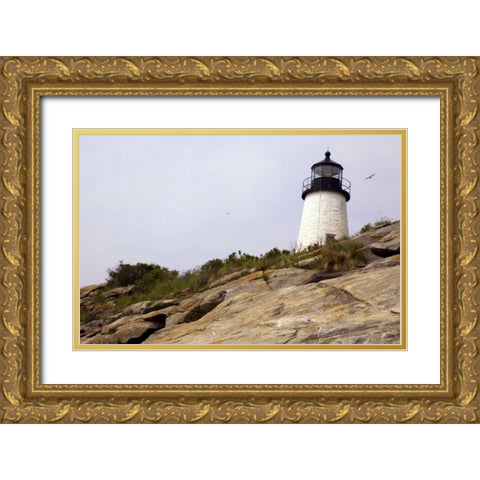 ME, Pemaquid Lighthouse overlooks coastline Gold Ornate Wood Framed Art Print with Double Matting by Clemons, Kathleen
