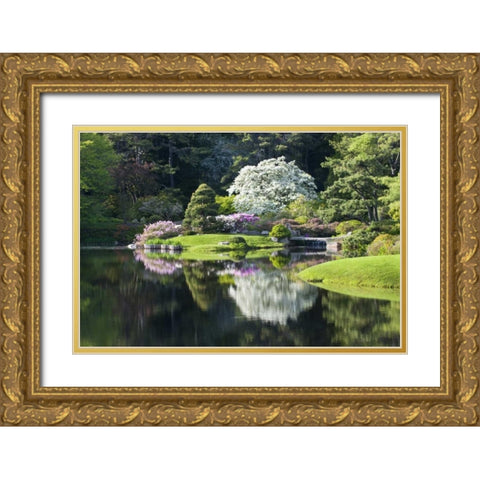 Maine, Northeast Harbor Garden pond scenic Gold Ornate Wood Framed Art Print with Double Matting by Rotenberg, Nancy