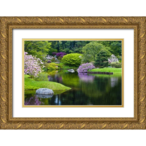 Maine, Northeast Harbor Green garden Scenic Gold Ornate Wood Framed Art Print with Double Matting by Rotenberg, Nancy