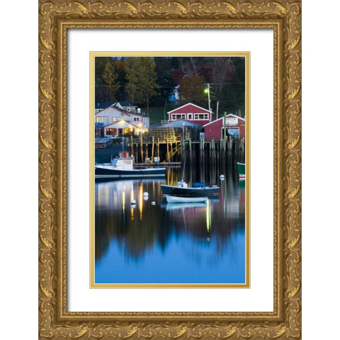 ME, Mount Desert Bernard Harbor reflections Gold Ornate Wood Framed Art Print with Double Matting by Rotenberg, Nancy