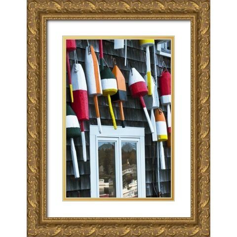 ME, Mount Desert Hanging buoys and window Gold Ornate Wood Framed Art Print with Double Matting by Rotenberg, Nancy