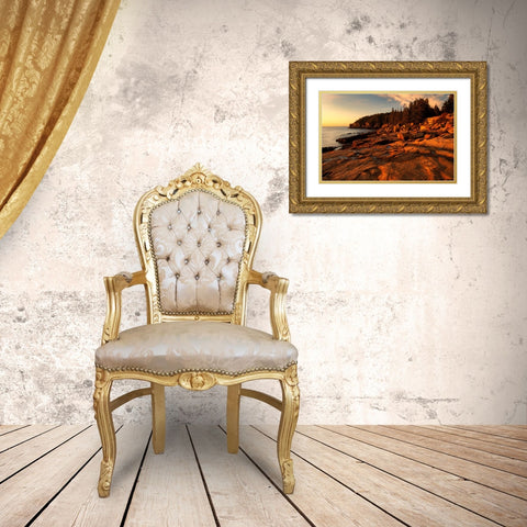 USA-Maine-Acadia National Park Sunrise on ocean coastline Gold Ornate Wood Framed Art Print with Double Matting by Jaynes Gallery