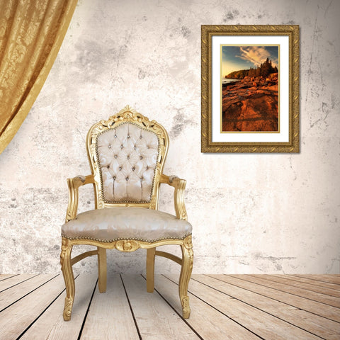 USA-Maine-Acadia National Park Sunrise on ocean coastline Gold Ornate Wood Framed Art Print with Double Matting by Jaynes Gallery