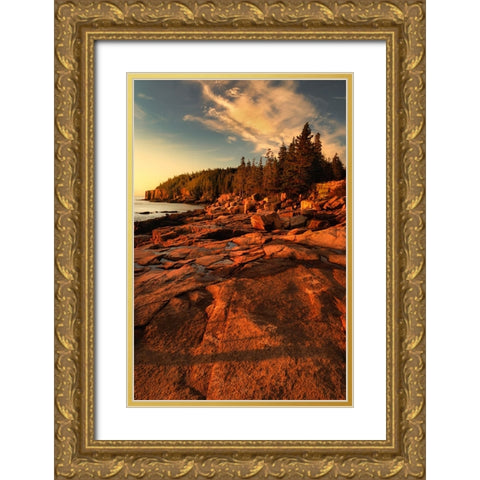 USA-Maine-Acadia National Park Sunrise on ocean coastline Gold Ornate Wood Framed Art Print with Double Matting by Jaynes Gallery