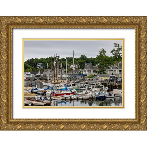 Boats in harbor in Camden-Maine-USA Gold Ornate Wood Framed Art Print with Double Matting by Haney, Chuck