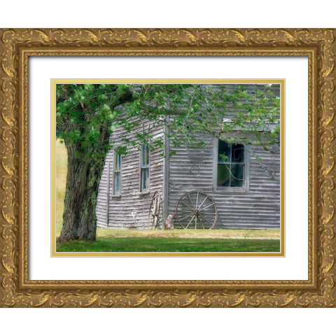 Maine Historic Stone Barn Farm (1820) in Bar Harbor Gold Ornate Wood Framed Art Print with Double Matting by Eggers, Julie