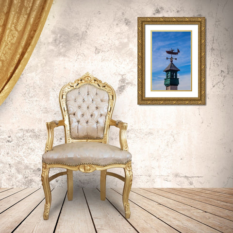 USA-New England-Maine-Mt-Desert Island weather vane topped with a fishing boat Gold Ornate Wood Framed Art Print with Double Matting by Gulin, Sylvia