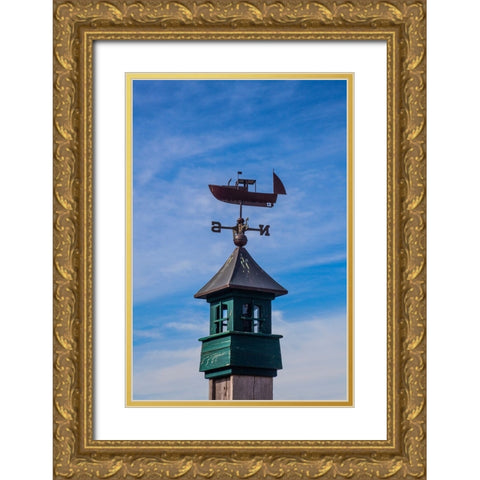 USA-New England-Maine-Mt-Desert Island weather vane topped with a fishing boat Gold Ornate Wood Framed Art Print with Double Matting by Gulin, Sylvia