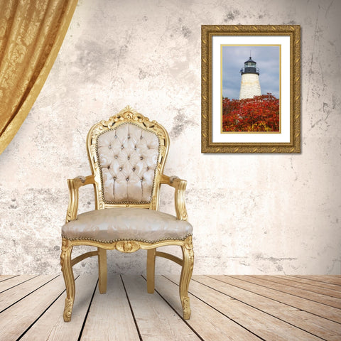 USA-New England-Maine-Dyce Head Lighthouse Gold Ornate Wood Framed Art Print with Double Matting by Gulin, Sylvia