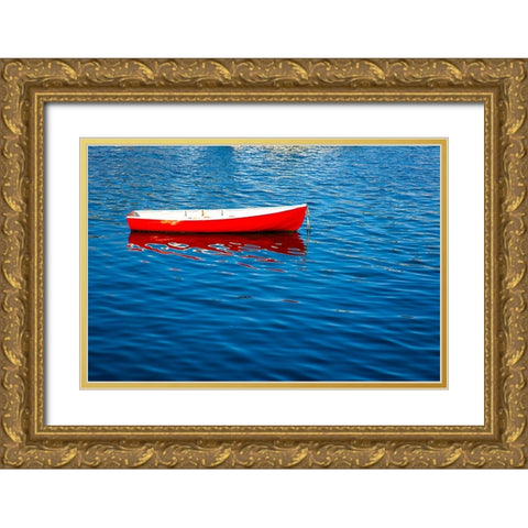 USA-New England-Maine-Camden-Camden Harbor and boat anchored in the harbor Gold Ornate Wood Framed Art Print with Double Matting by Gulin, Sylvia