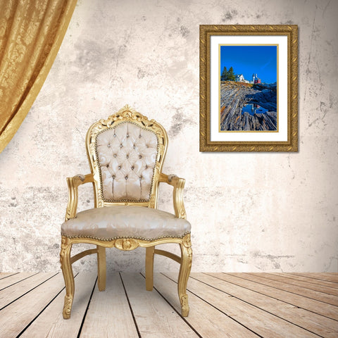 USA-New England-Maine-Pemaquid Point Lighthouse Gold Ornate Wood Framed Art Print with Double Matting by Gulin, Sylvia