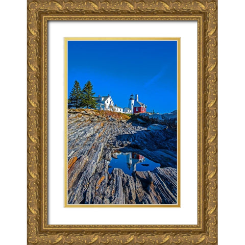 USA-New England-Maine-Pemaquid Point Lighthouse Gold Ornate Wood Framed Art Print with Double Matting by Gulin, Sylvia