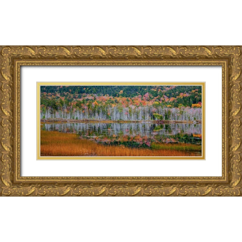 USA-New England-Maine-Mt-Desert Island-Acadia National Park with small lake with hillsides in Autum Gold Ornate Wood Framed Art Print with Double Matting by Gulin, Sylvia