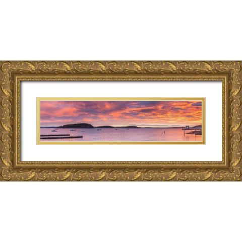 Maine-Mt Desert Island-Bar Harbor-view of Frenchman Bay-autumn-sunrise Gold Ornate Wood Framed Art Print with Double Matting by Bibikow, Walter