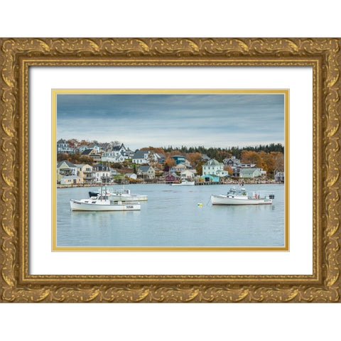 Maine-Stonington-Stonington Harbor-autumn Gold Ornate Wood Framed Art Print with Double Matting by Bibikow, Walter