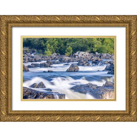 Usa-Maryland Great Falls Overlook-Potomac River-Long Exposure of the Water of the Potomac Gold Ornate Wood Framed Art Print with Double Matting by Looney, Hollice