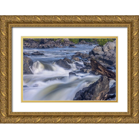 Usa-Maryland Great Falls Overlook-Potomac River-Long Exposure of the Water of the Potomac Gold Ornate Wood Framed Art Print with Double Matting by Looney, Hollice