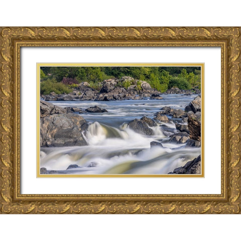Usa-Maryland Great Falls Overlook-Potomac River-Long Exposure of the Water of the Potomac Gold Ornate Wood Framed Art Print with Double Matting by Looney, Hollice