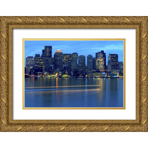 MA, Boston Boat leaves trail on Boston Harbor Gold Ornate Wood Framed Art Print with Double Matting by Ross, Nancy ,  Steve