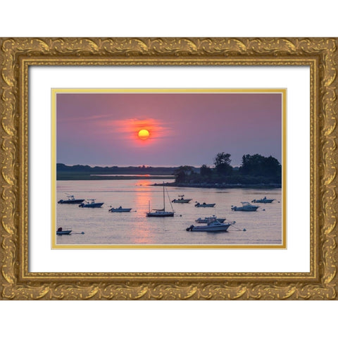 New England-Massachusetts-Ipswich-sunrise over Great Neck Gold Ornate Wood Framed Art Print with Double Matting by Bibikow, Walter