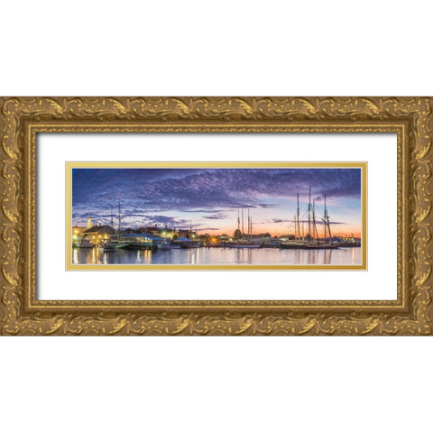 New England-Massachusetts-Cape Ann-Gloucester-Gloucester Schooner Festival-schooners at dawn Gold Ornate Wood Framed Art Print with Double Matting by Bibikow, Walter